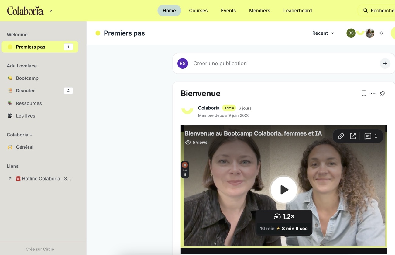 L'espace communauté Colaboria sur Circle : le fil d'actualité de la cohorte